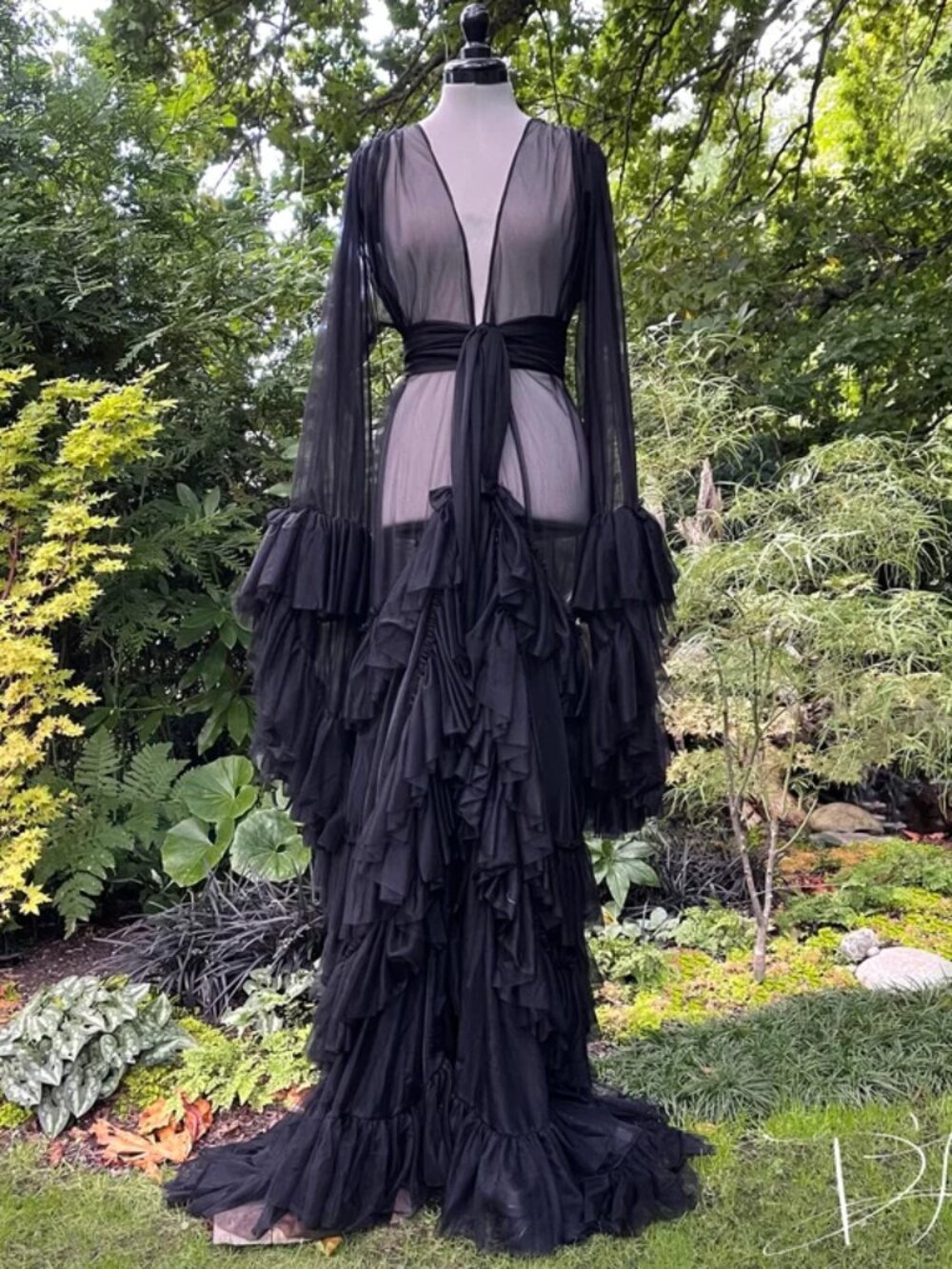Catherine D'Lish Black "Daphne" Sheer Dressing Gown - Picture 4 of 8